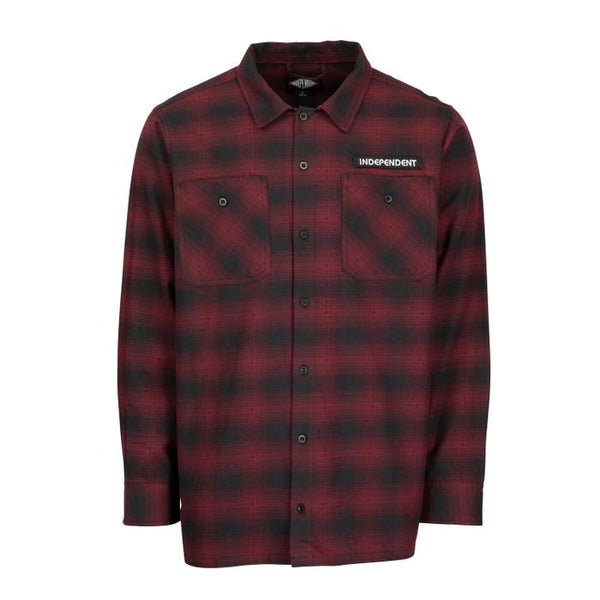 Independent tilden flannel L/S shirt - maroon check - L adult